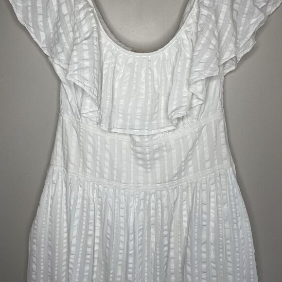 TORY BURCH Midi Dress Women 6 White Striped Seersucker 100% Cotton - Picture 5 of 16